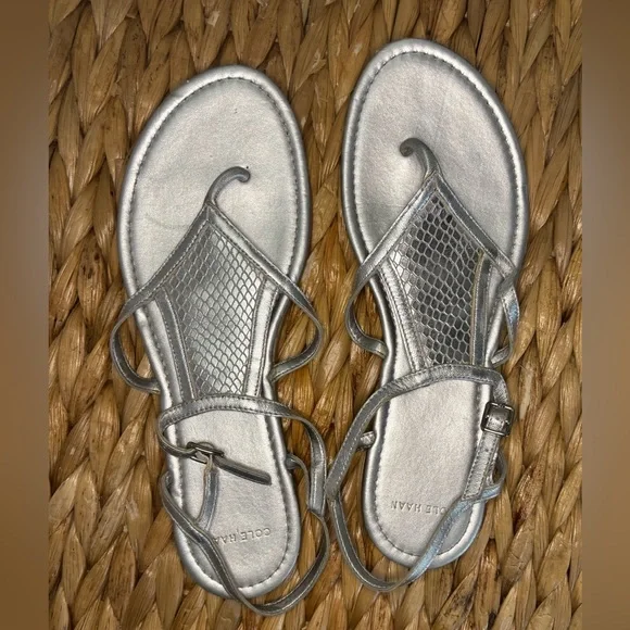 Cole Haan Silver Leather Sandals - Picture 3 of 16